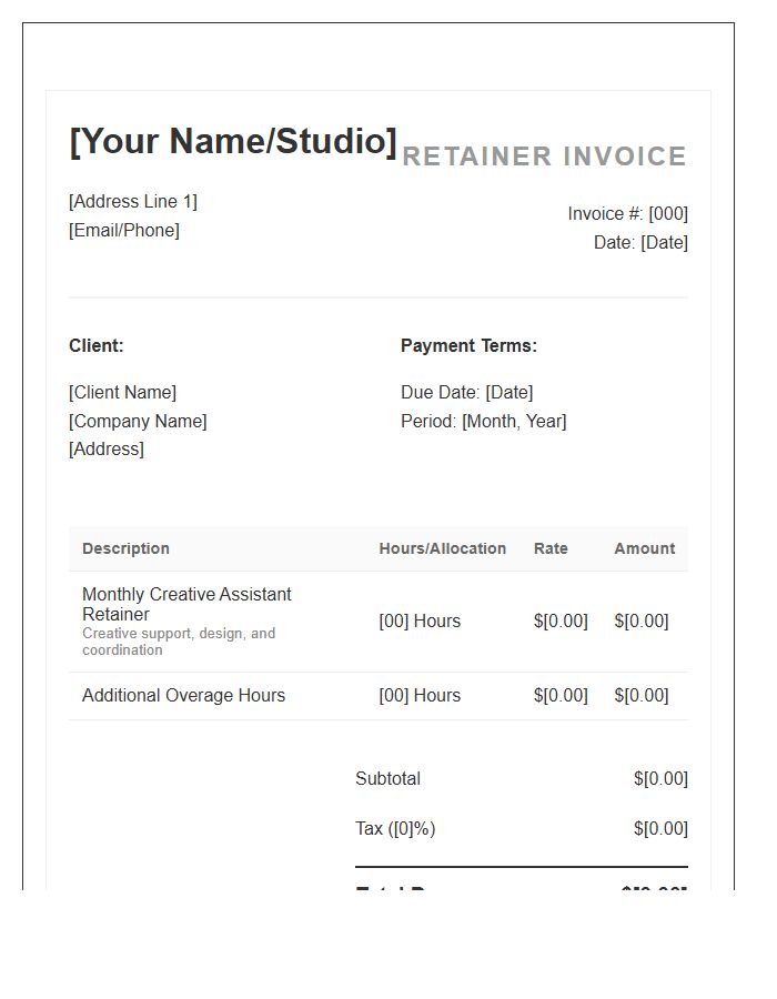 Creative Assistant Retainer Invoice Template