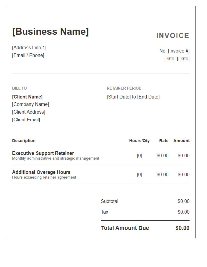 Executive Support Retainer Invoice Template