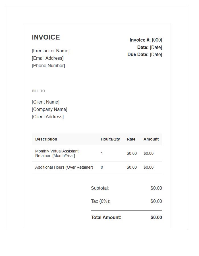 Freelance VA Monthly Retainer Invoice Template