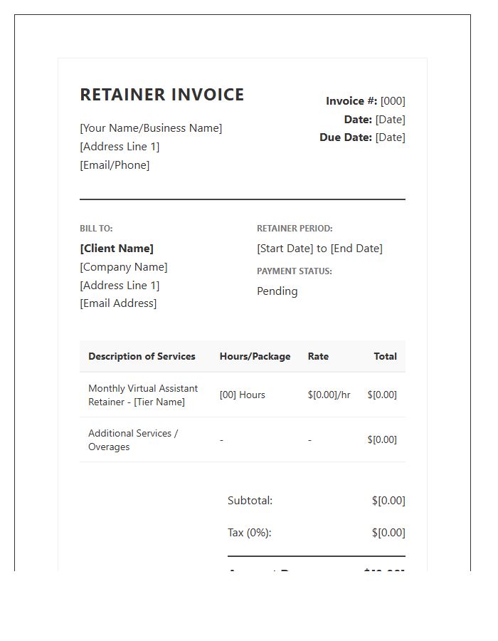 Professional VA Retainer Invoice Template