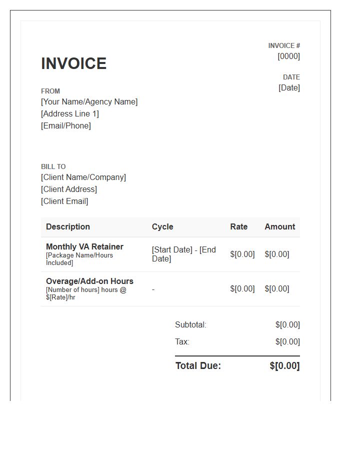 Recurring Virtual Assistant Retainer Invoice Template