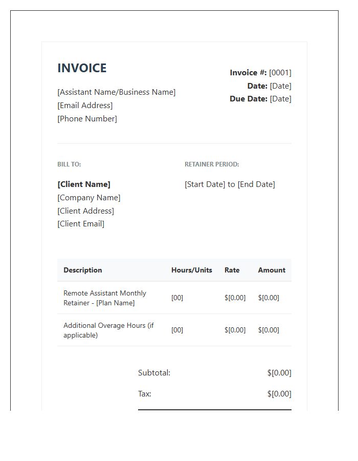 Remote Assistant Retainer Payment Invoice Template