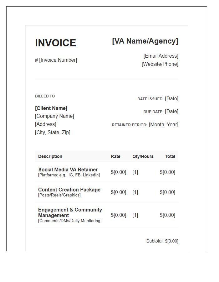 Social Media VA Retainer Invoice Template