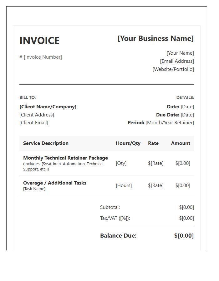 Technical Virtual Assistant Retainer Invoice Template