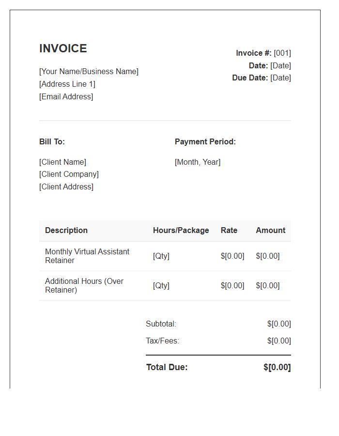 Virtual Assistant Monthly Retainer Invoice Template