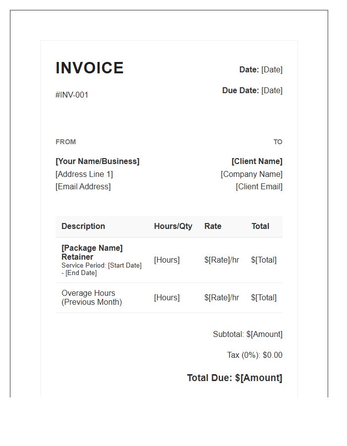 Virtual Assistant Package Retainer Invoice Template