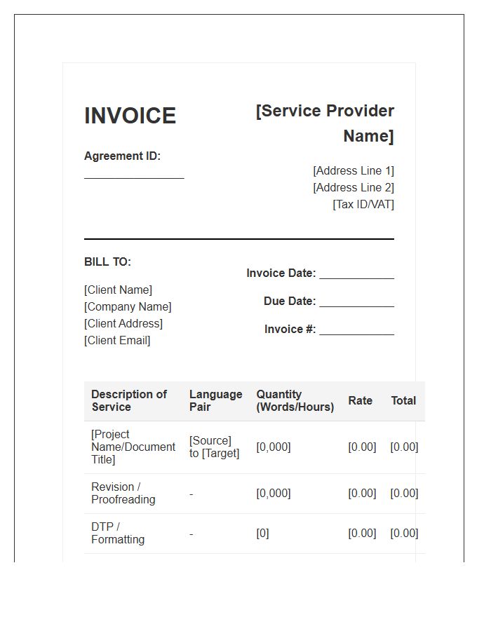 Corporate Translation Service Agreement Invoice Template