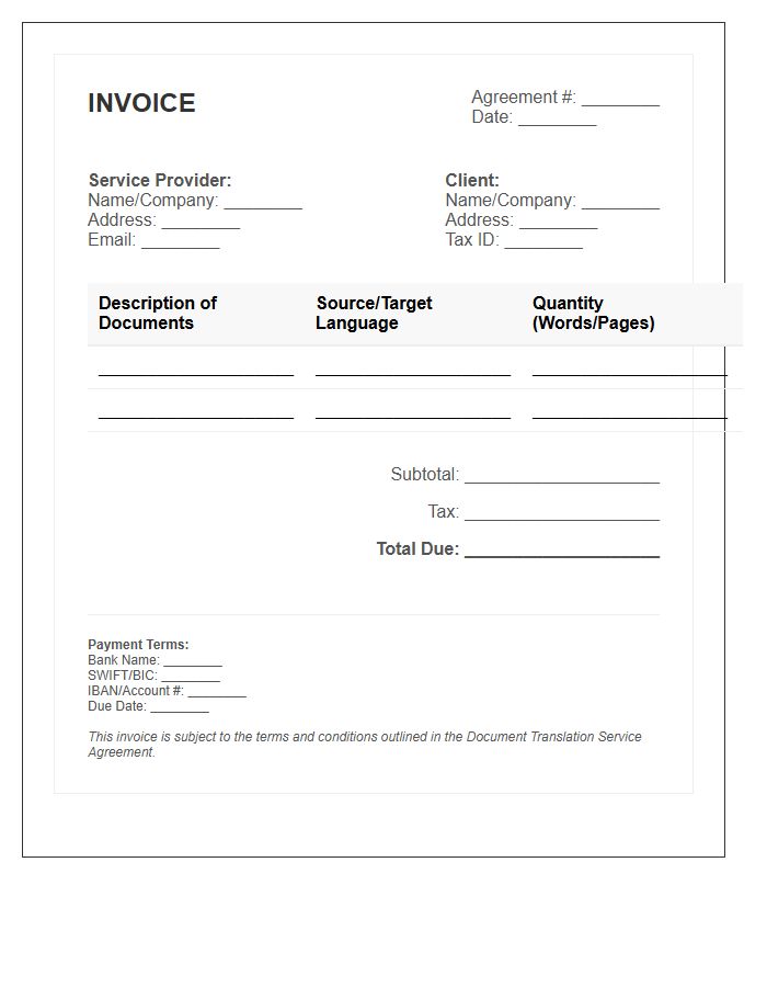 Document Translation Service Agreement Invoice Template