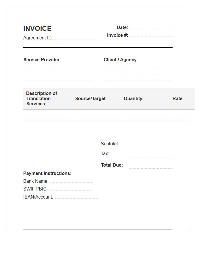 Official Translation Service Agreement Invoice Template