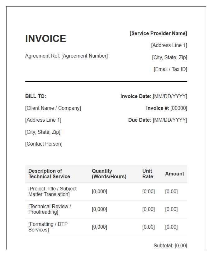 Technical Translation Service Agreement Invoice Template