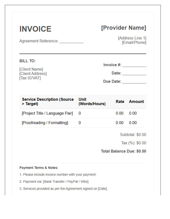 Translation Service Agreement Invoice Template