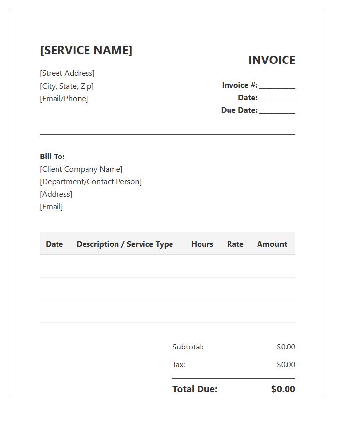 Corporate Tutoring Service Invoice Template