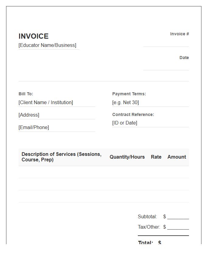Independent Educator Contract Invoice Template