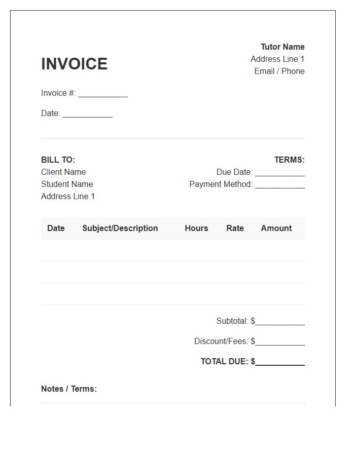 Private Tutoring Contract Invoice Template