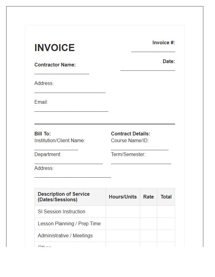 Supplemental Instruction Contract Invoice Template