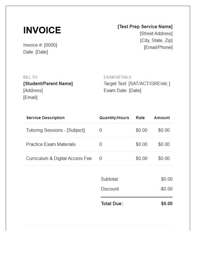 Test Preparation Service Invoice Template