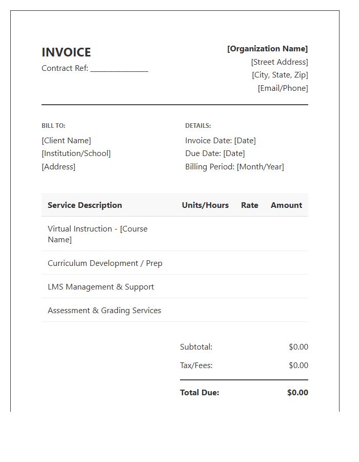 Virtual Learning Contract Invoice Template