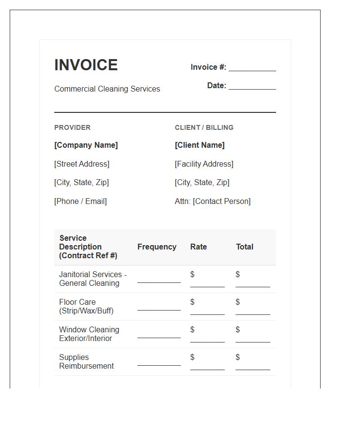 Commercial Cleaning Service Agreement Invoice Template