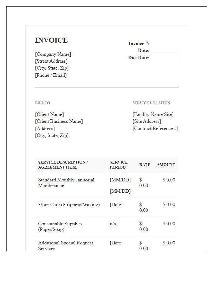 Formal Janitorial Service Agreement Invoice Template