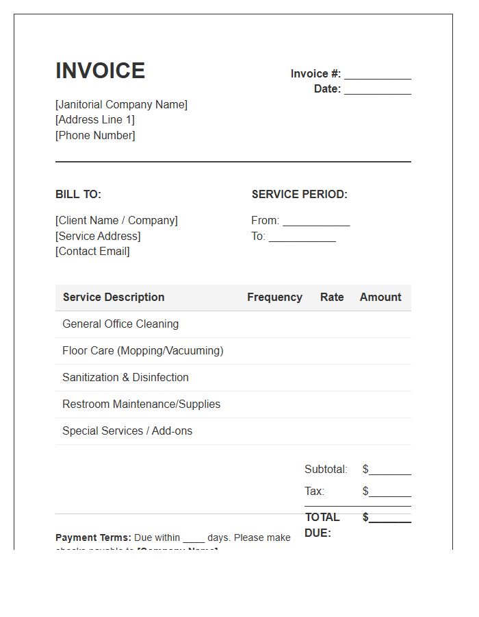 General Janitorial Service Agreement Invoice Template