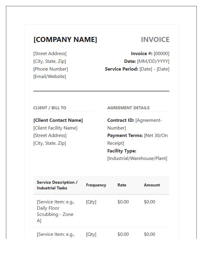 Industrial Janitorial Service Agreement Invoice Template