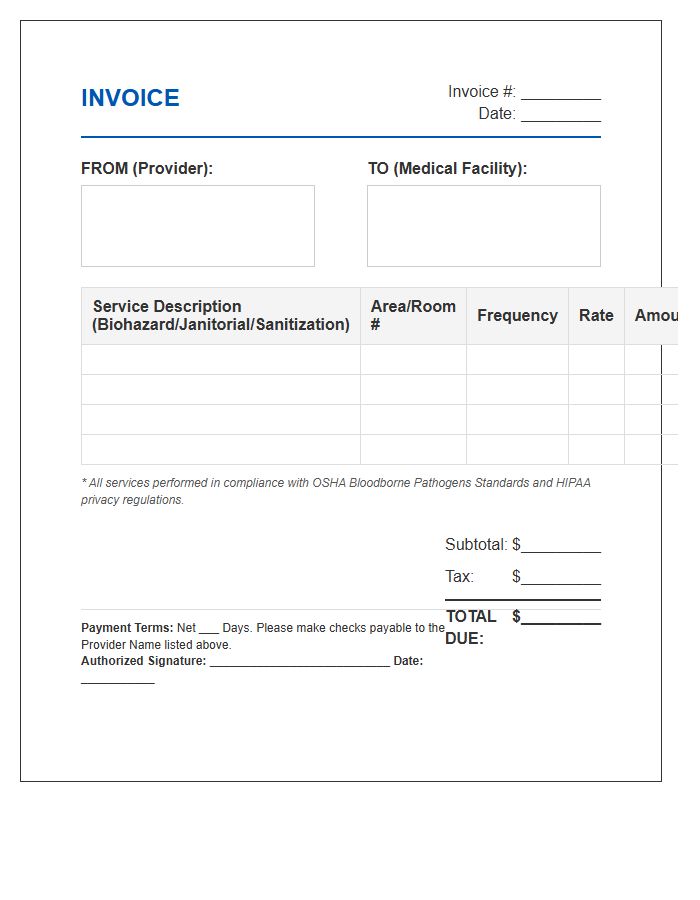 Medical Facility Cleaning Agreement Invoice Template