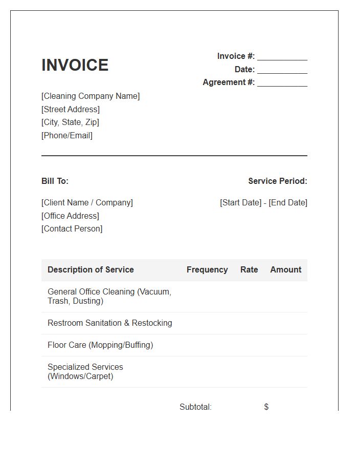 Office Cleaning Service Agreement Invoice Template