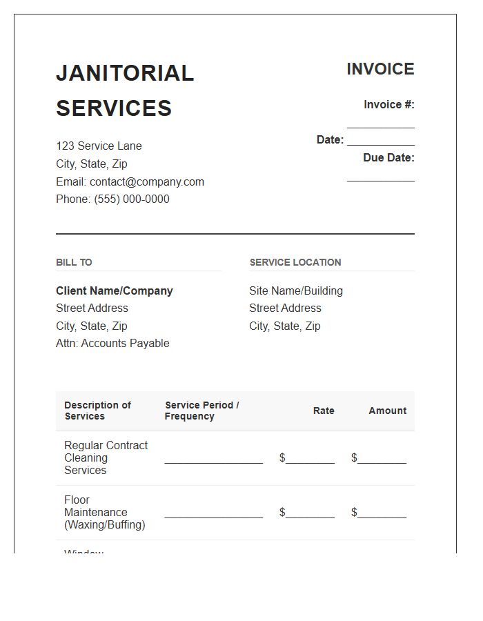 Professional Janitorial Services Contract Invoice Template