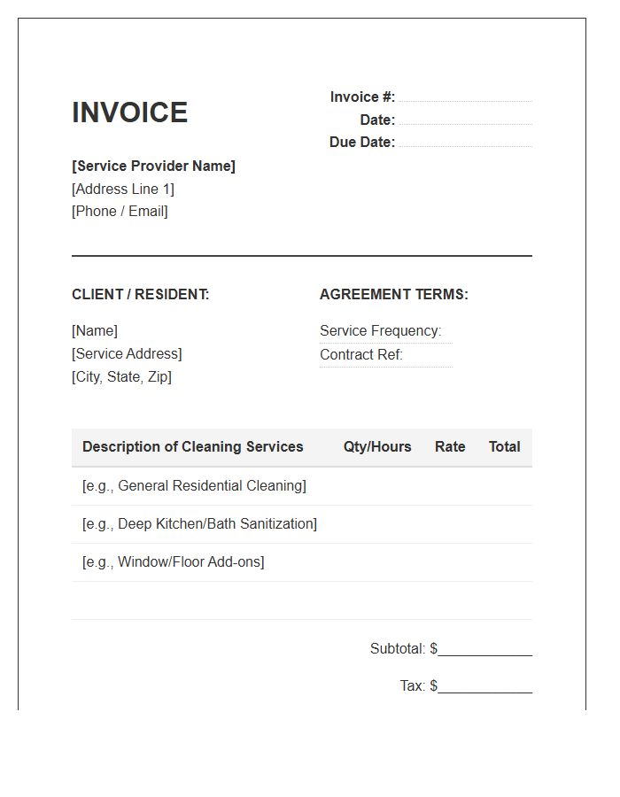 Residential Janitorial Agreement Invoice Template