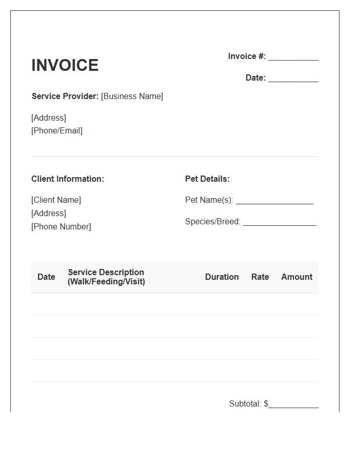 Daily Pet Care Visit Invoice Template