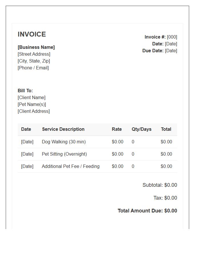 Dog Walking And Pet Sitting Invoice Template