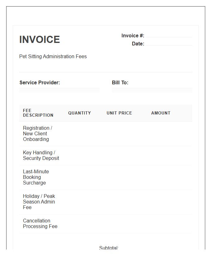 Pet Sitting Administration Fees Invoice Template