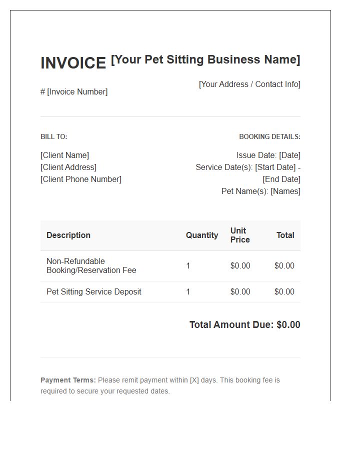 Pet Sitting Booking Fee Invoice Template
