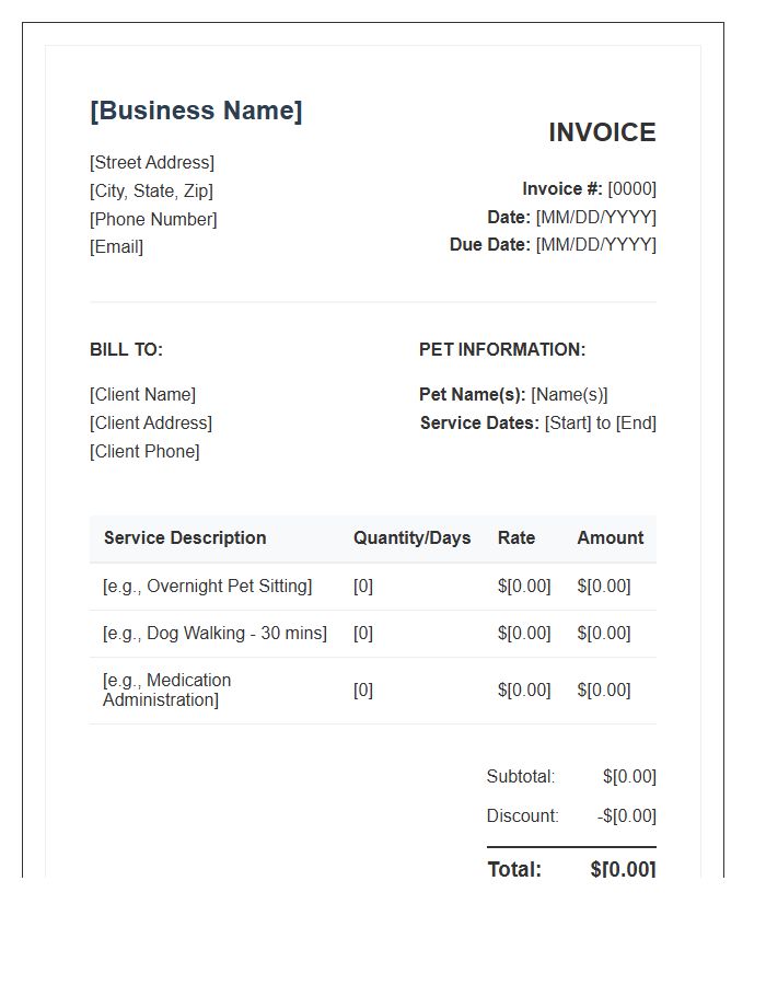Pet Sitting Business Management Invoice Template