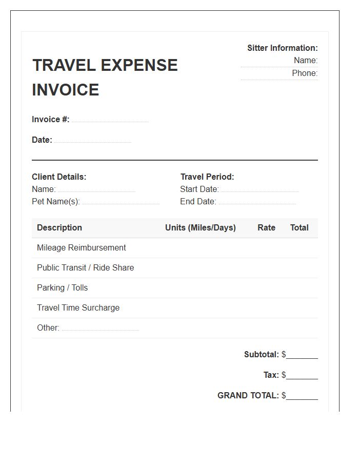 Pet Sitting Travel Expense Invoice Template