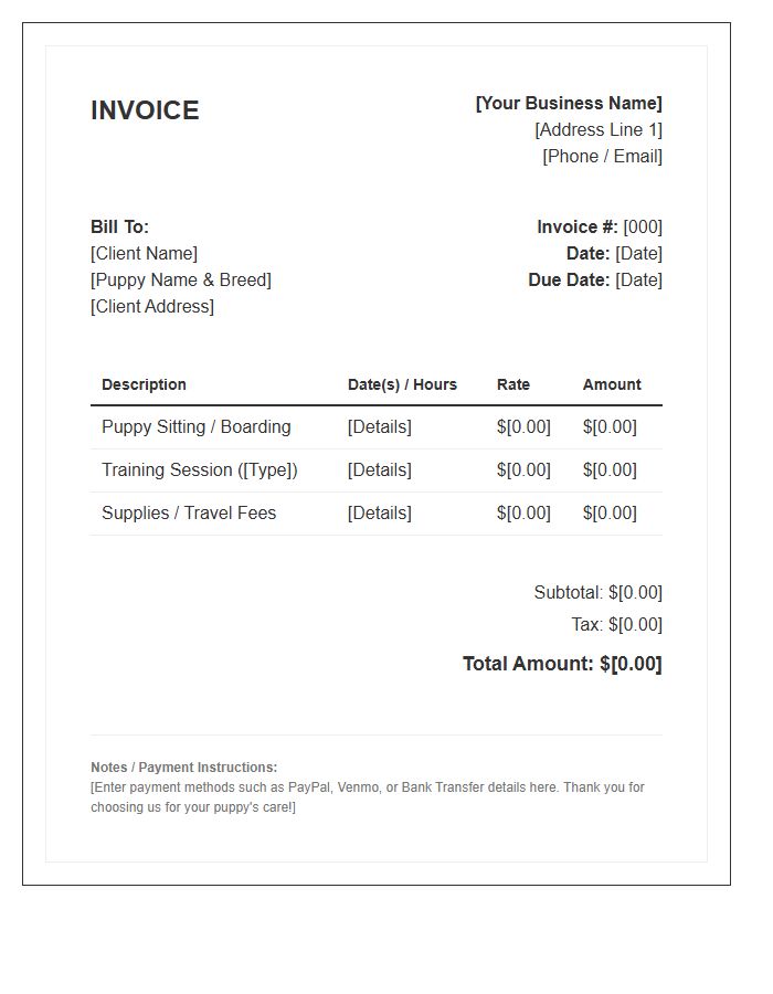 Puppy Sitting And Training Invoice Template