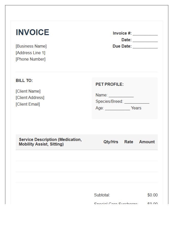 Senior Pet Care Service Invoice Template
