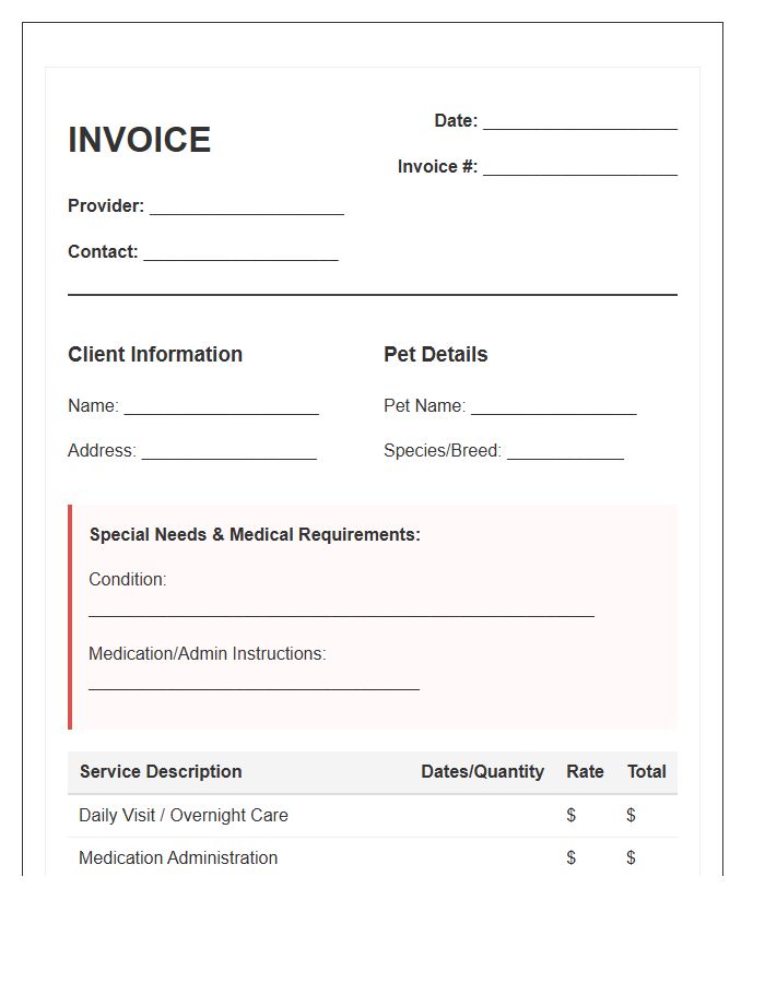 Special Needs Pet Sitting Invoice Template