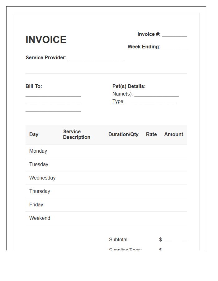 Weekly Pet Sitting Service Invoice Template