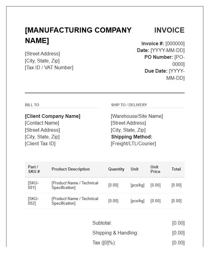 B2B Manufacturing Product Sales Invoice Template