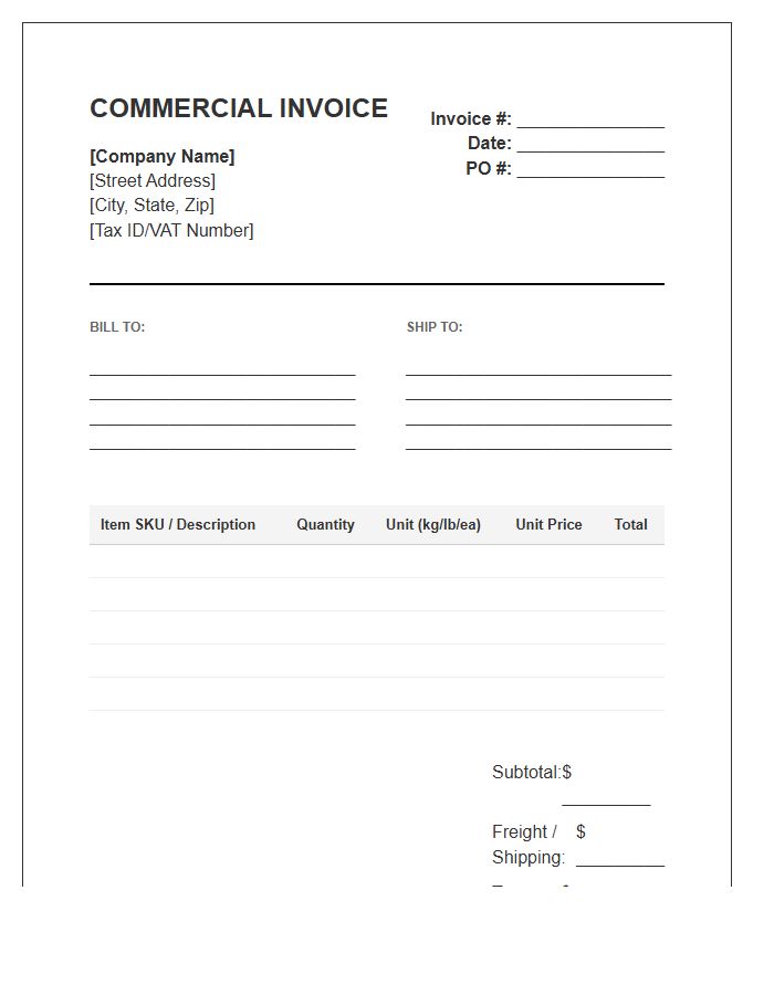 Commercial Bulk Product Sales Invoice Template