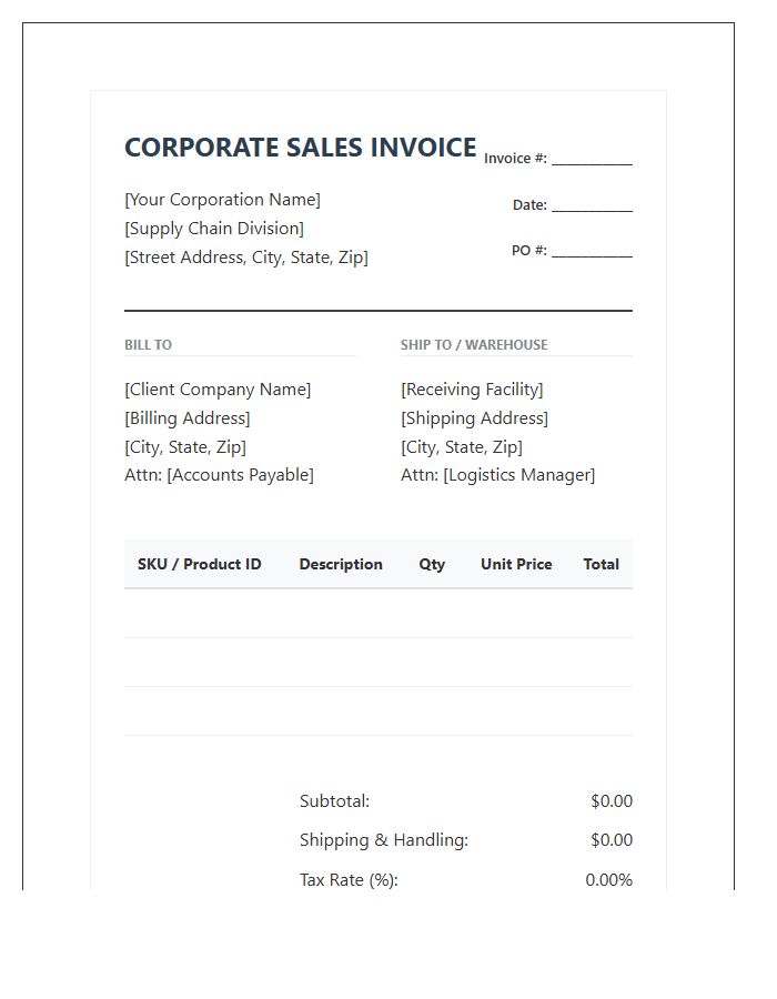 Corporate Supply Chain Product Sales Invoice Template