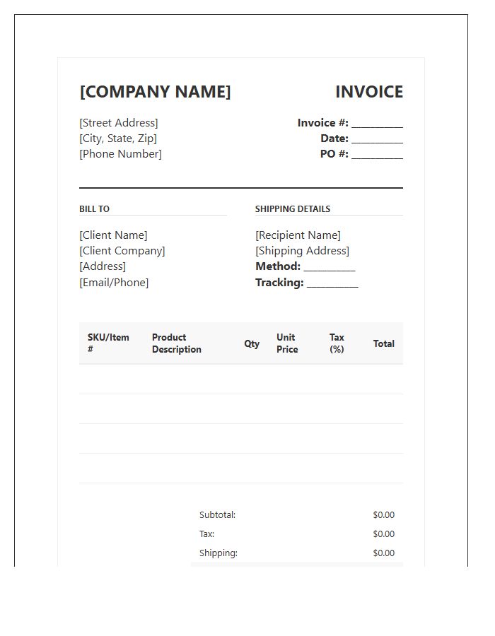 Detailed Inventory Product Sales Invoice Template