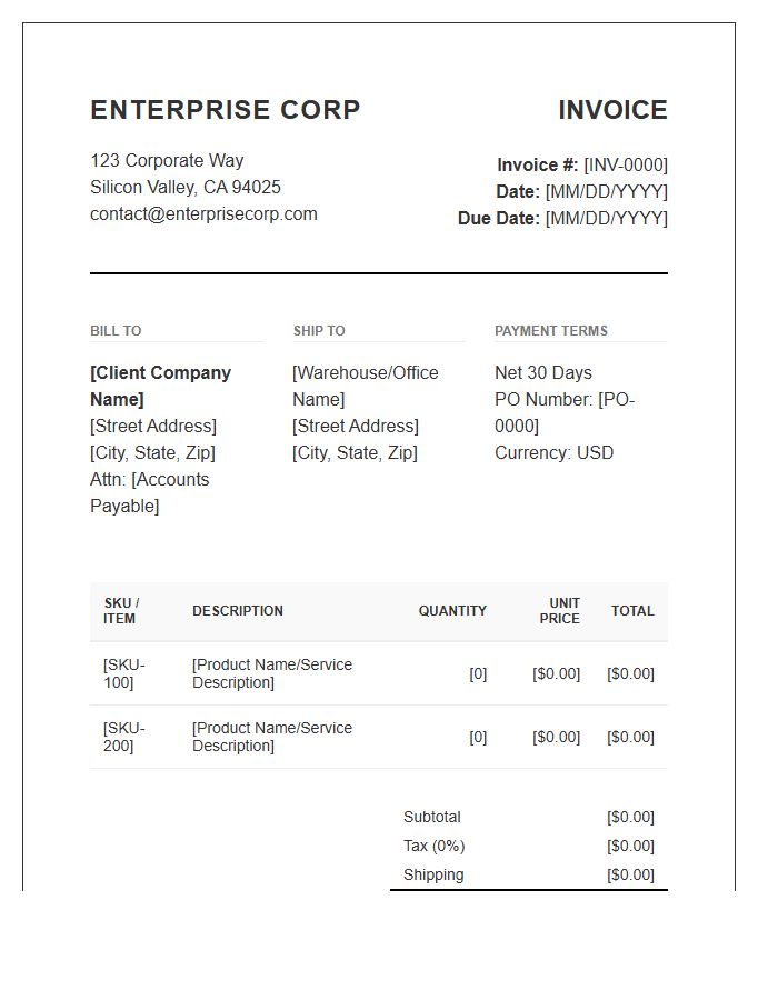 Enterprise Level Product Sales Invoice Template