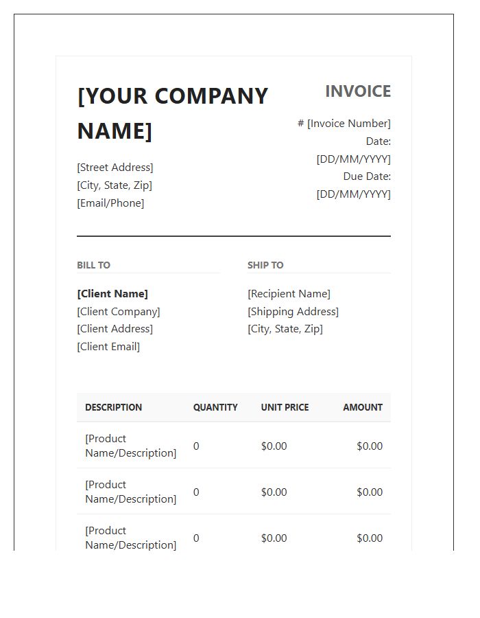 Formal Business Product Sales Invoice Template