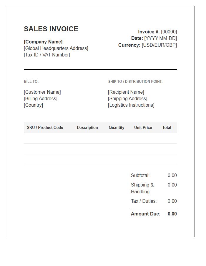 Global Distribution Product Sales Invoice Template