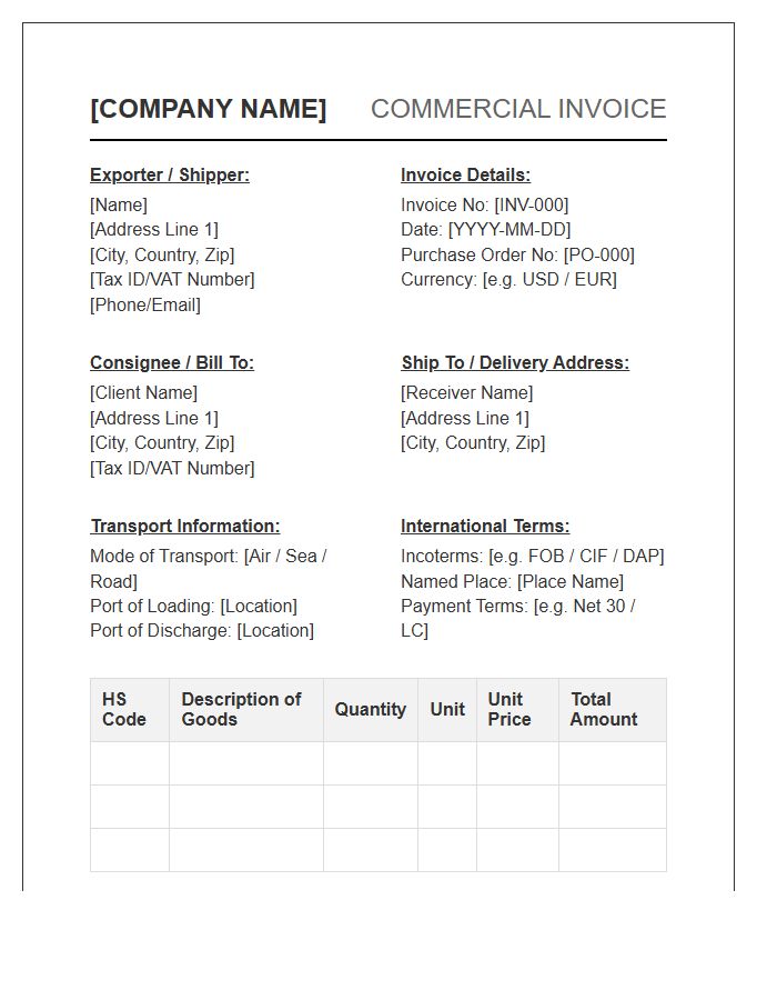 International Trade Product Sales Invoice Template