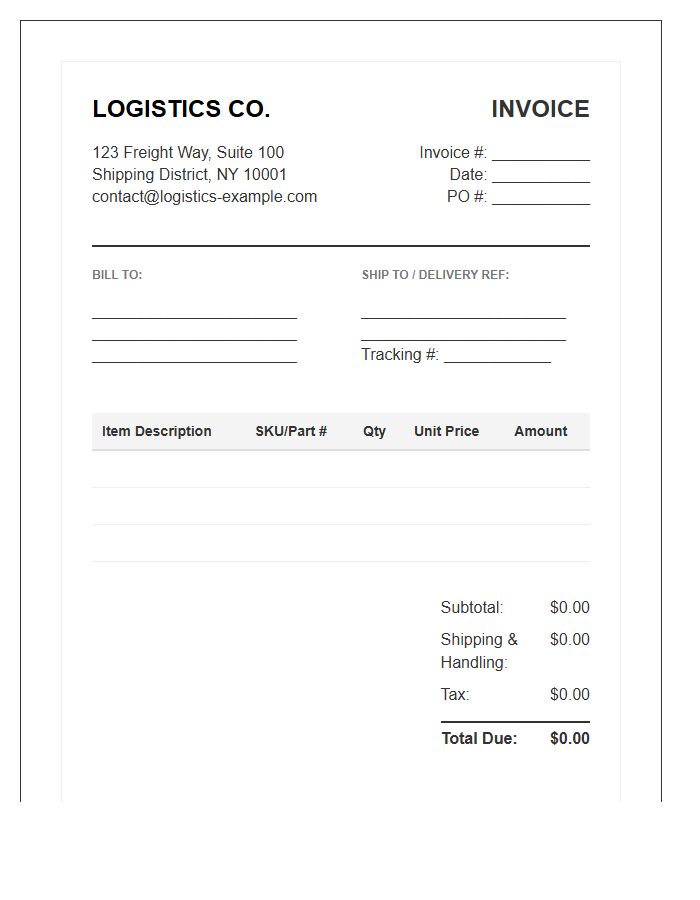 Logistics Company Product Sales Invoice Template