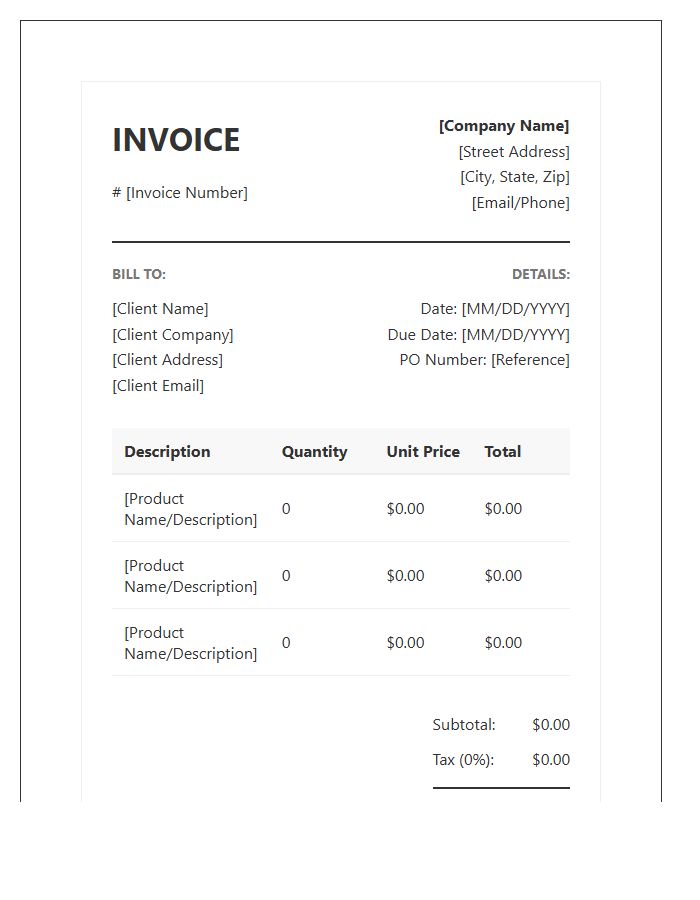 Multi Item Corporate Product Sales Invoice Template