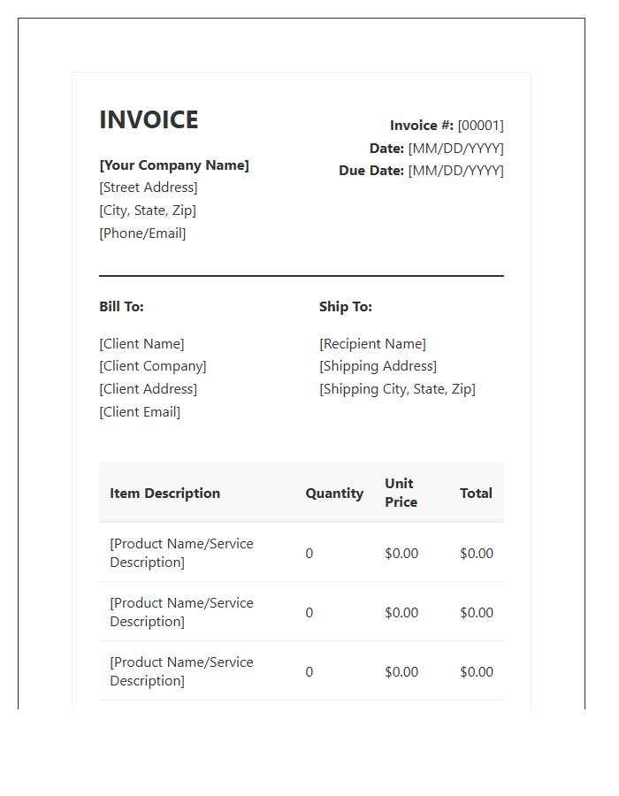 Standardized Business Product Sales Invoice Template